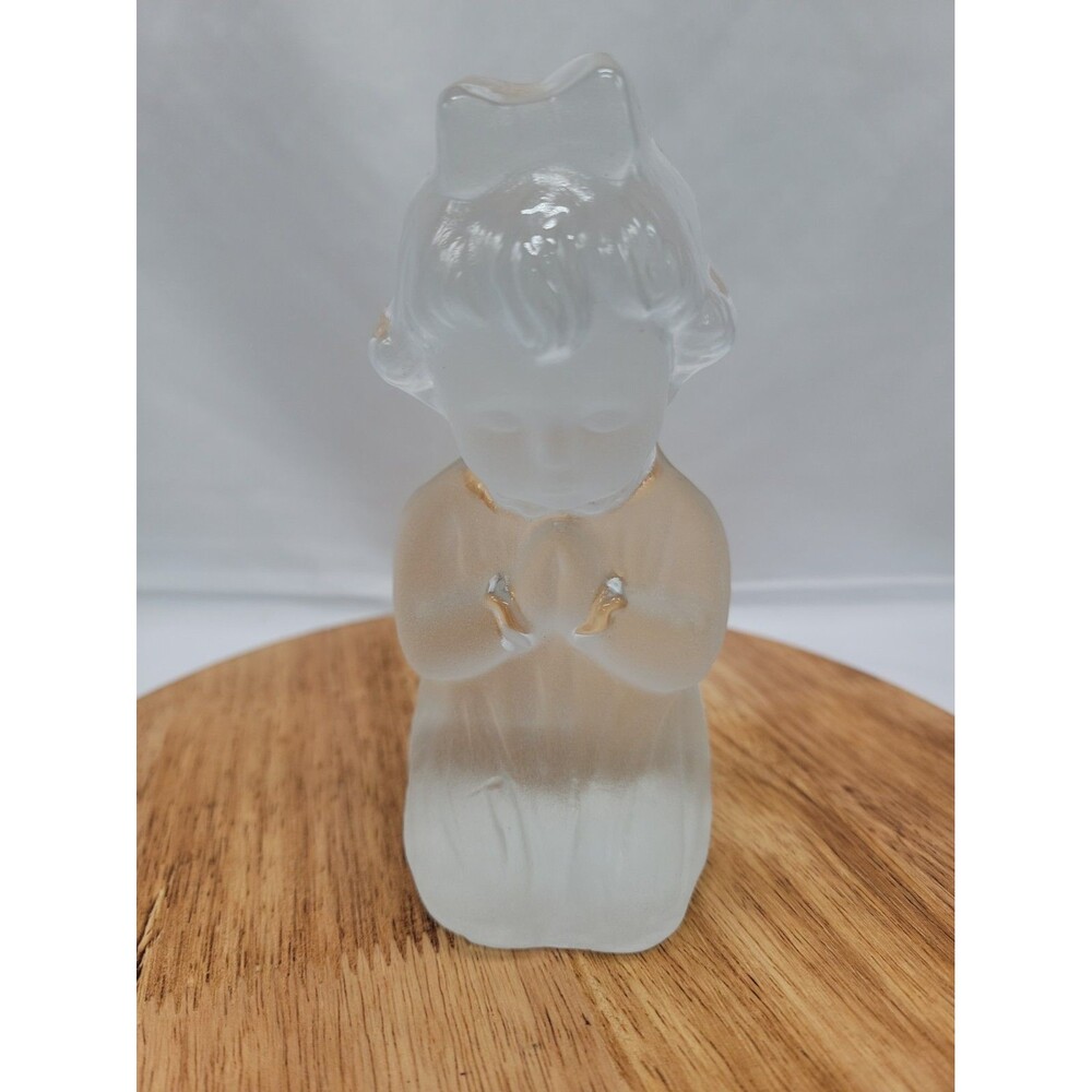 Viking Glass Vintage hand made figurine Girl kneeling praying frosted/clear 6 in